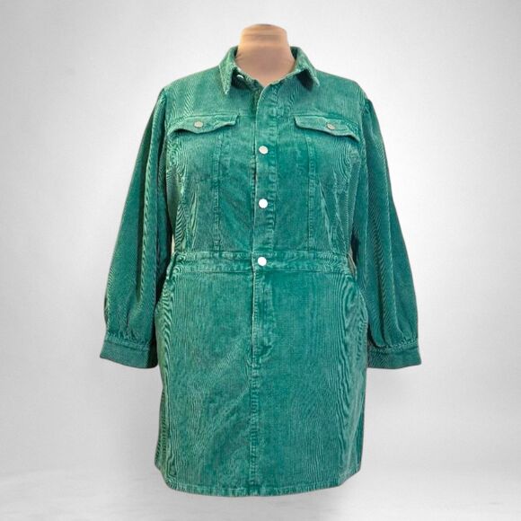 HEYSON Kelly Green Corduroy Button Down Dress, NEW! Size 2XL - Picture 1 of 9
